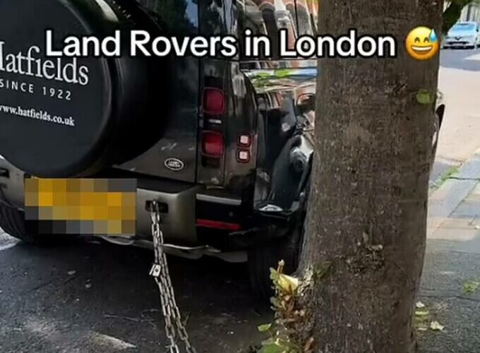 Proprietarii de Land Rover din Londra își leagă mașinile de copaci pentru a preveni furturile